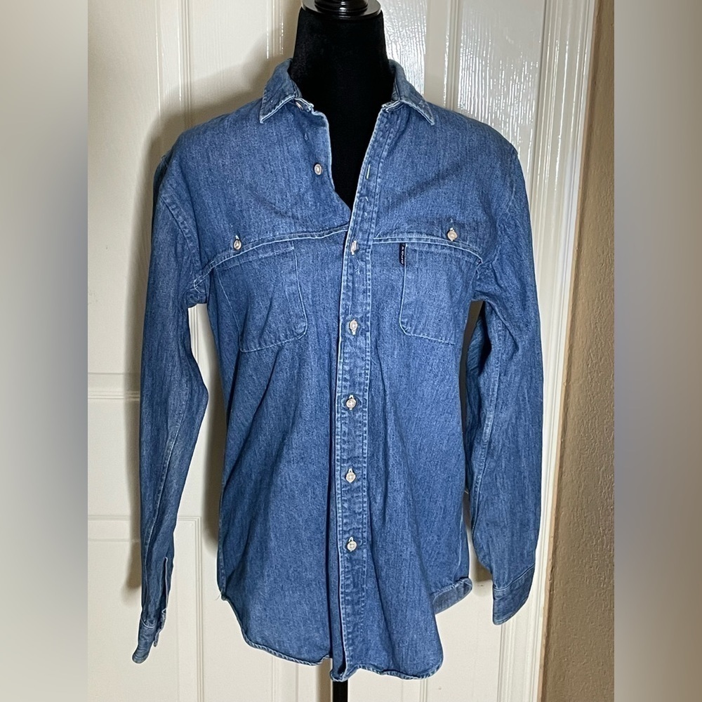 Vintage Polo Ralph Lauren  Denim Shirt/rain Flap Med​​​​​​​​​​​​​ - Picture 7 of 13